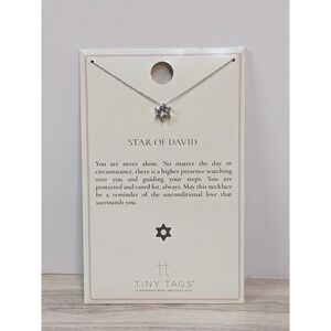 Tiny Tags Star of David Necklace Platinum Ion Plating Silver Tone 16-18 Inch NEW